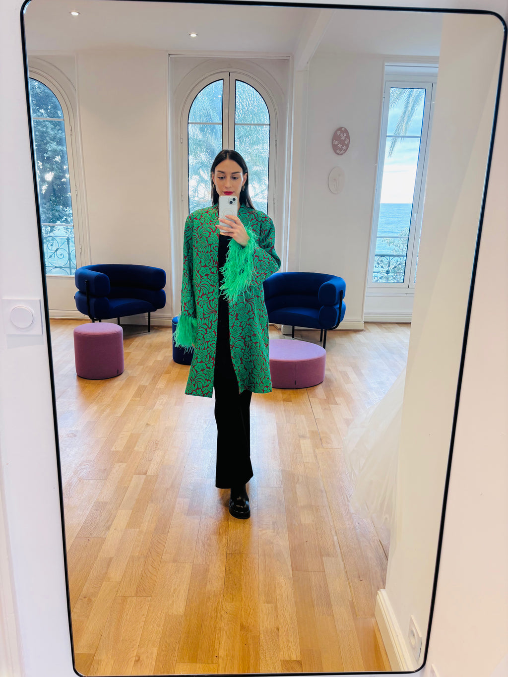 Kimono avec plume verte