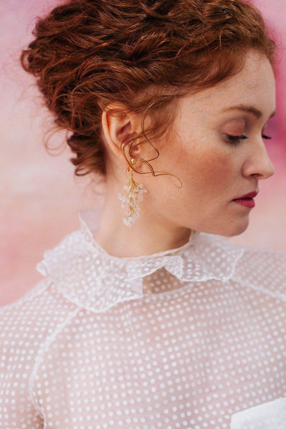 Boucles d'Oreilles "Eliza" : les Boucles de Mariage en Quartz Rose par Excellence.